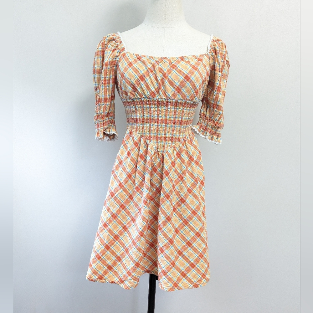 Betsey Johnson Plaid Milkmaid Dress Basque Waist Coquette Western Y2K